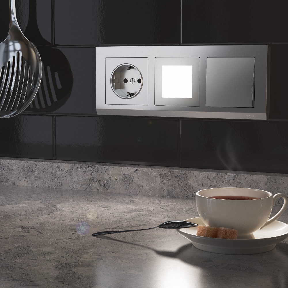 Выключатель одноклавишный встраиваемый перекрестный Werkel Cеребряный W1113006 — изображение 3