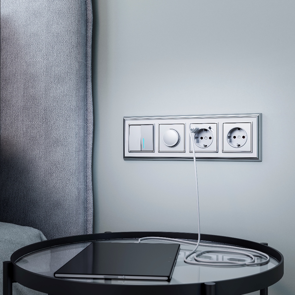 Выключатель двухклавишный встраиваемый Werkel с подсветкой Cеребряный W1120106 — изображение 2