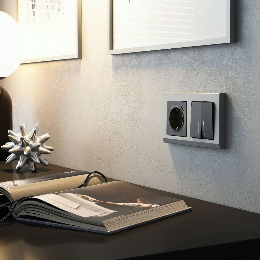 Выключатель двухклавишный встраиваемый Werkel с подсветкой Графит матовый W1120164 — изображение 2