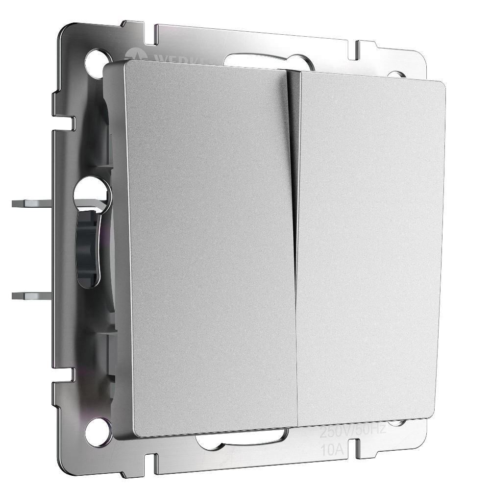 Выключатель двухклавишный встраиваемый проходной Werkel Серебряный матовый W1122065