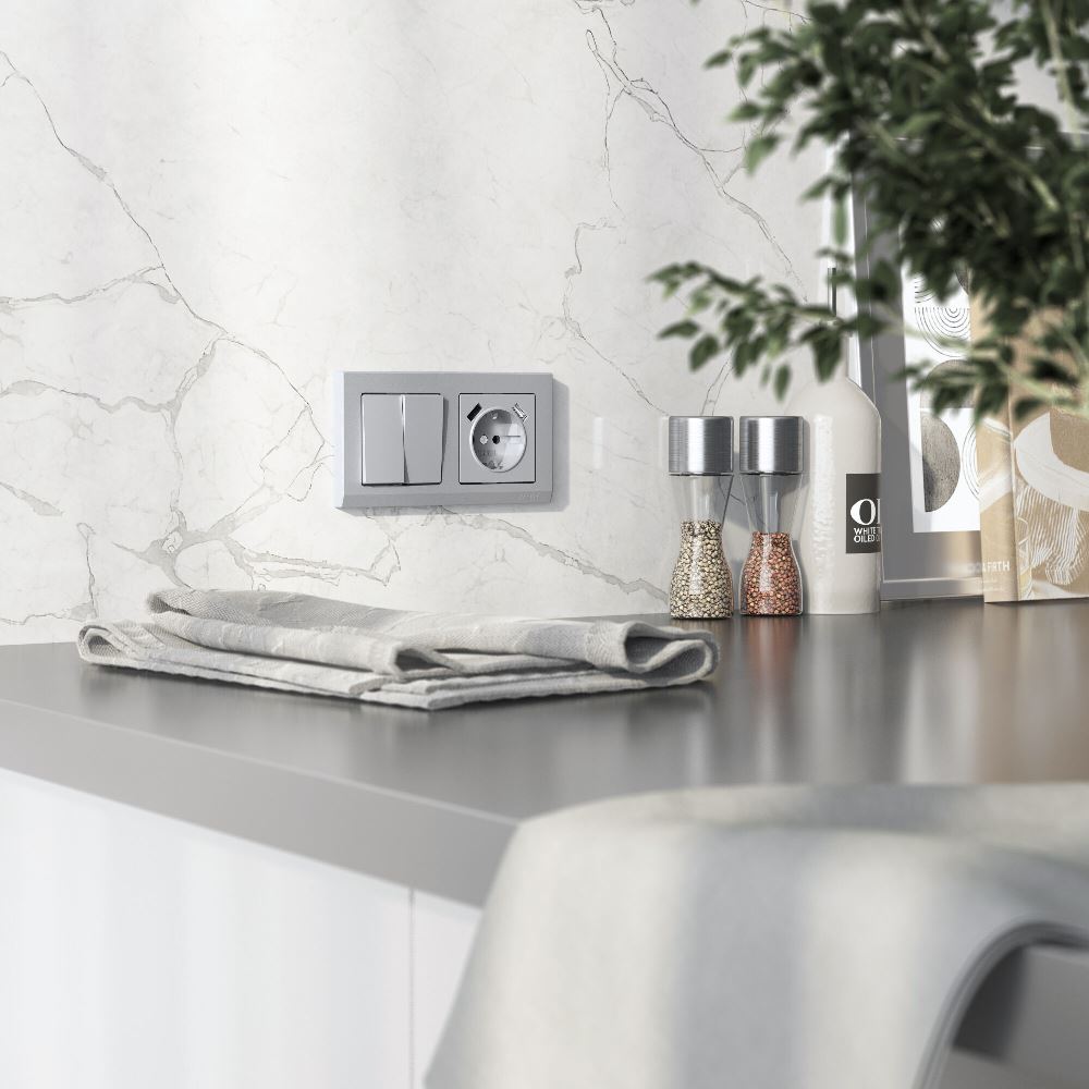 Выключатель двухклавишный встраиваемый проходной Werkel Серебряный матовый W1122065 — изображение 3