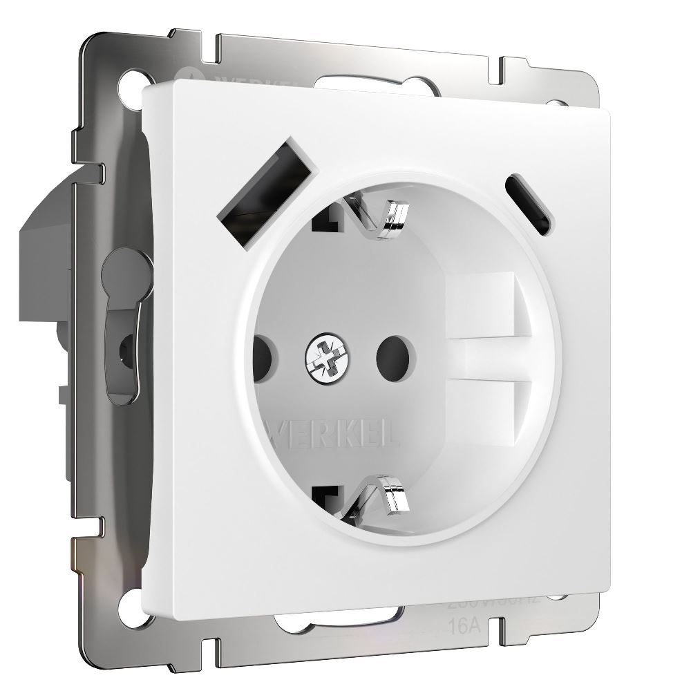 Розетка встраиваемая Werkel с заземлением, шторками и USB тип A+C Белый W1171701