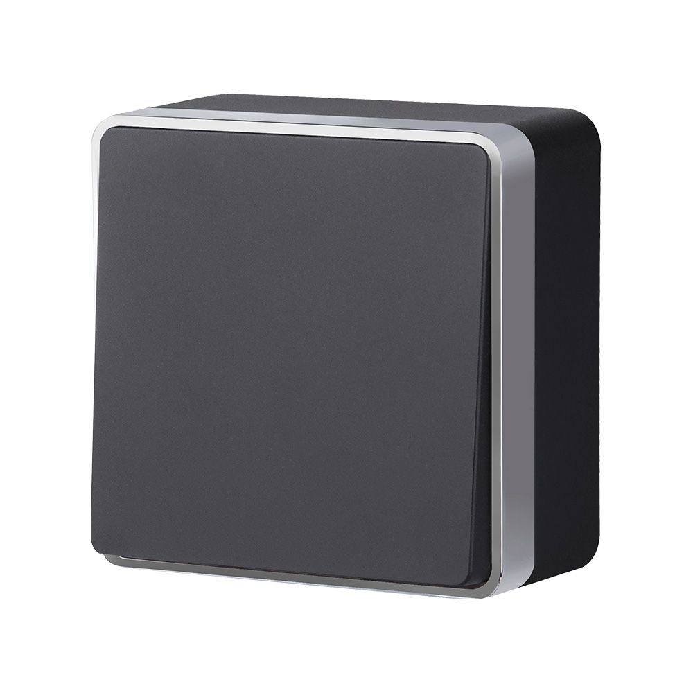 Выключатель одноклавишный накладной Werkel Черный с серебром W5010034