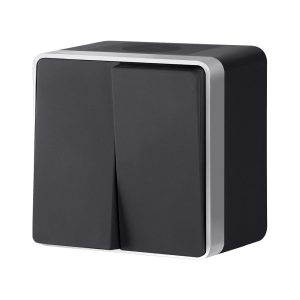 Выключатель двухклавишный накладной влагозащищенный Werkel Черный с серебром W5020234