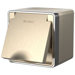 Розетка накладная влагозащищенная Werkel Gallant с заземлением, шторками и защитной крышкой Шампань рифленый W5071210