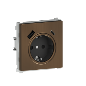 Розетка встраиваемая Donel R98 Metal с заземлением, шторками и USB тип A+C Латунь DA15500-DA222ME