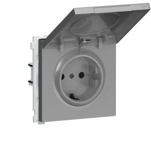 Розетка встраиваемая Donel R98 Schuko с крышкой и заземлением на клеммах Алюминий матовый DA17700-DA52026