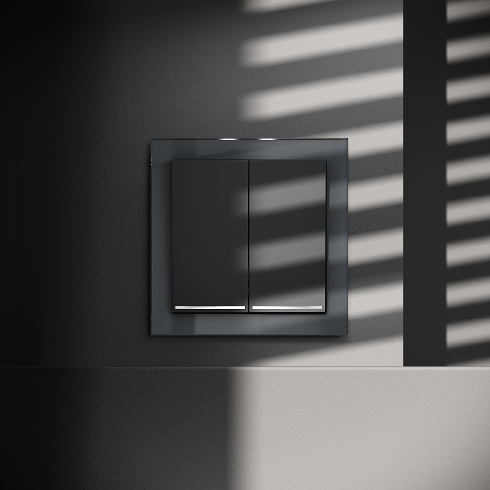 Выключатель двухклавишный встраиваемый Voltum S70 с подсветкой Графит VLS020207 — изображение 4