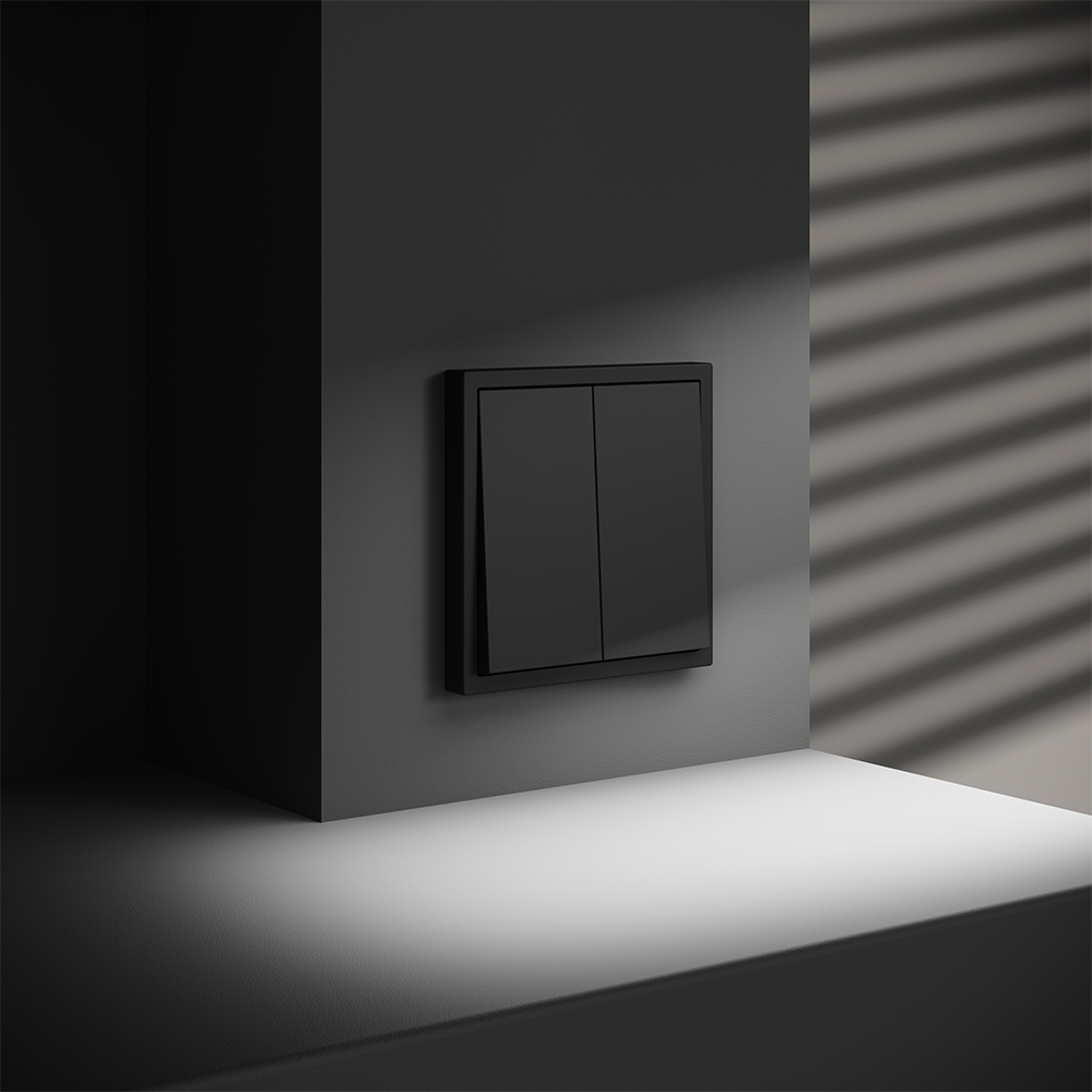 Выключатель двухклавишный встраиваемый проходной Voltum S70 Черный матовый VLS020308 — изображение 4