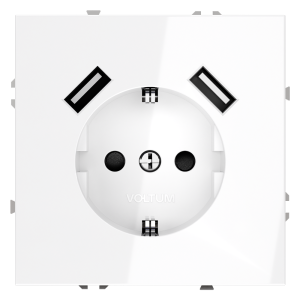 Розетка встраиваемая Voltum S70 с заземлением, шторками и USB A+A Белый Глянцевый VLS040401