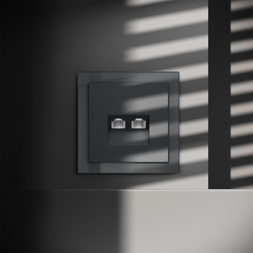 Розетка встраиваемая двойная Ethernet Voltum S70 RJ45+RJ45 Cat.6 Графит VLS060207 — изображение 4