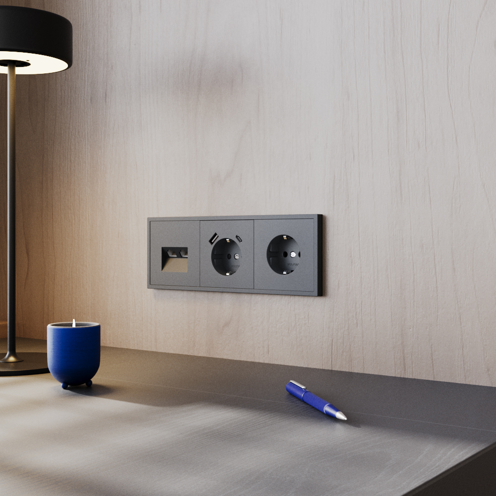 Розетка встраиваемая двойная Ethernet Voltum S70 RJ45+RJ45 Cat.6 Графит VLS060207 — изображение 5