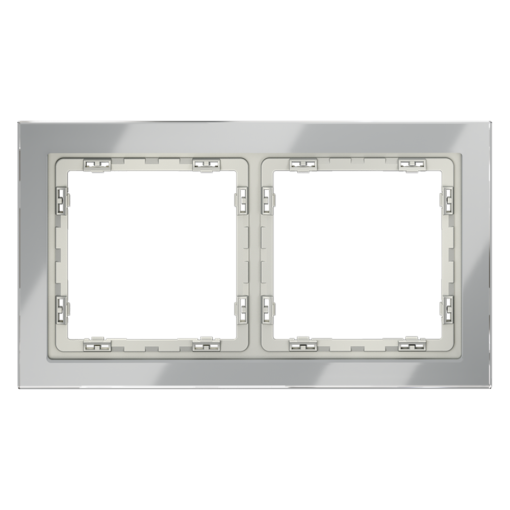 Рамка стеклянная Voltum S70 на 2 поста Сталь глянцевая VLS110205
